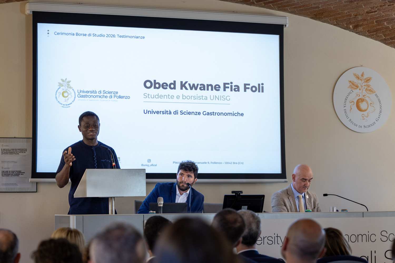 img 5602 unisg pollenzo cerimonia borse studio 2026 obed kwane fia foli borsista