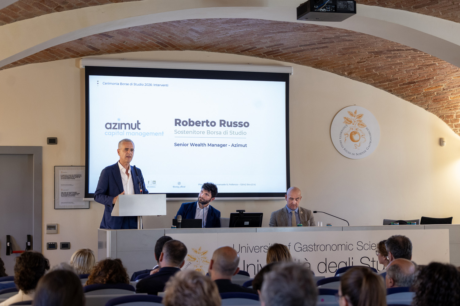 img 5685 unisg pollenzo cerimonia borse studio 2026 roberto russo azymut sostenitore